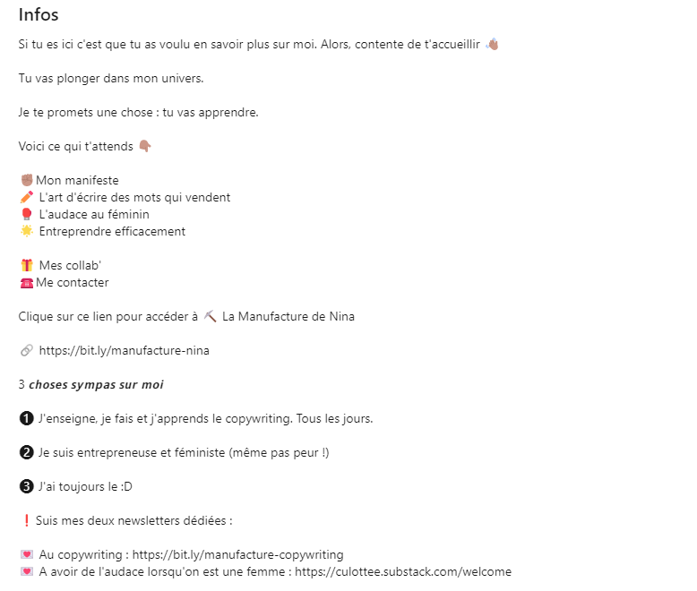 La section infos par Nina Ramen