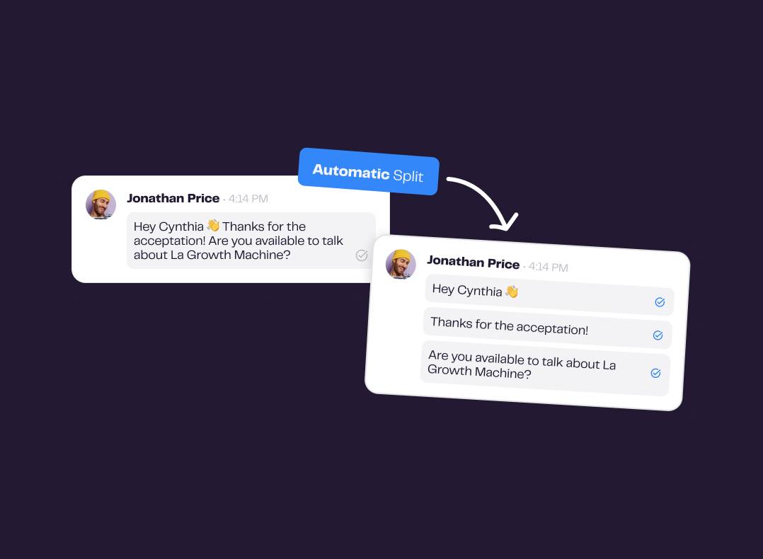 Before and after demo of continuous chat text being split into three distinct message bubbles.