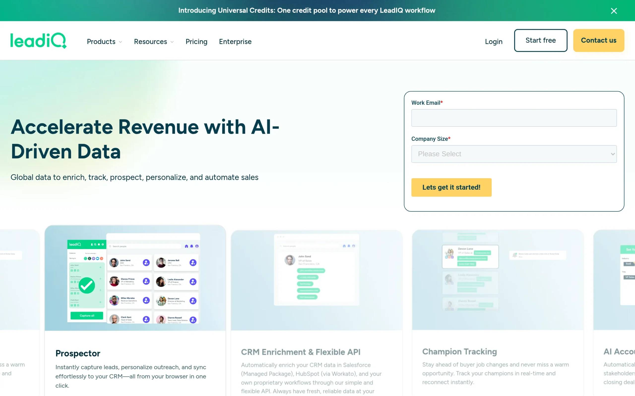 Lead IQ-Oberfläche mit Hauptfunktionen