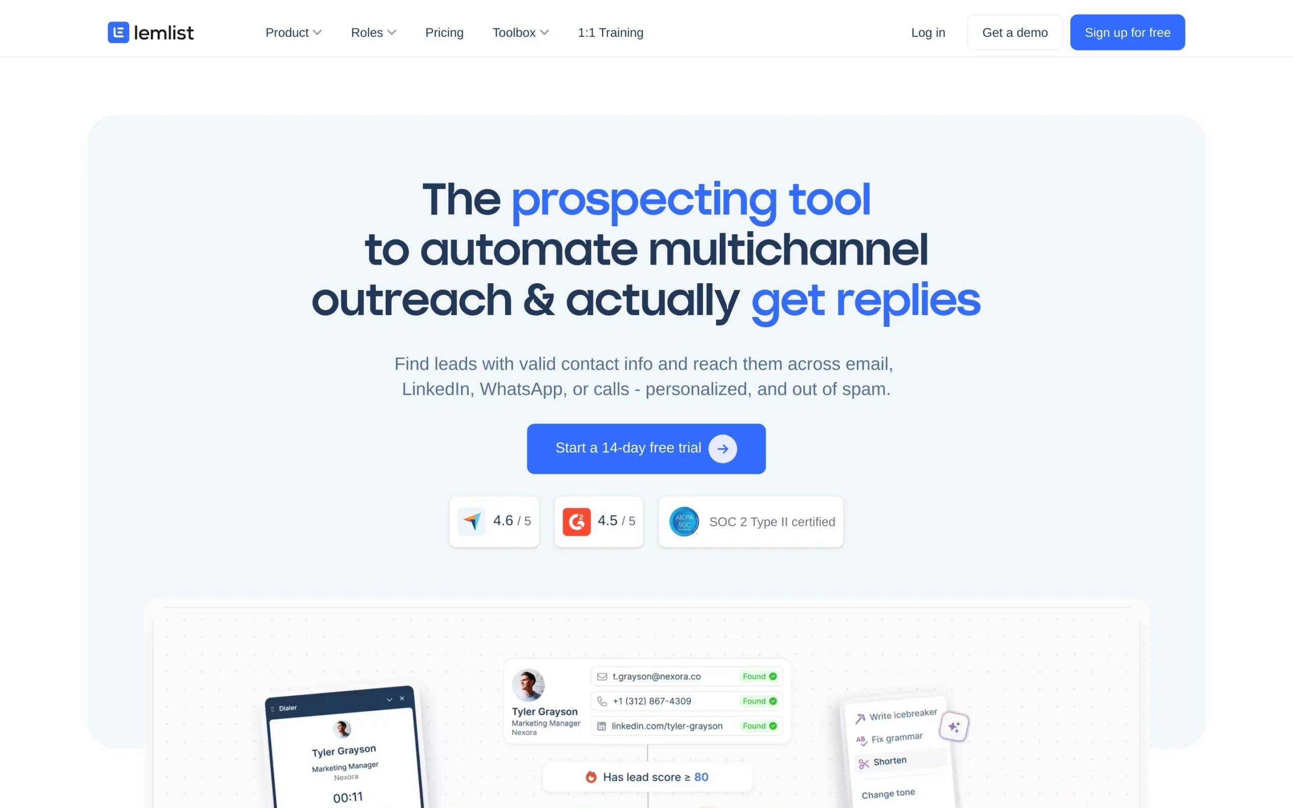 Lemlist interface showing key features and dashboard