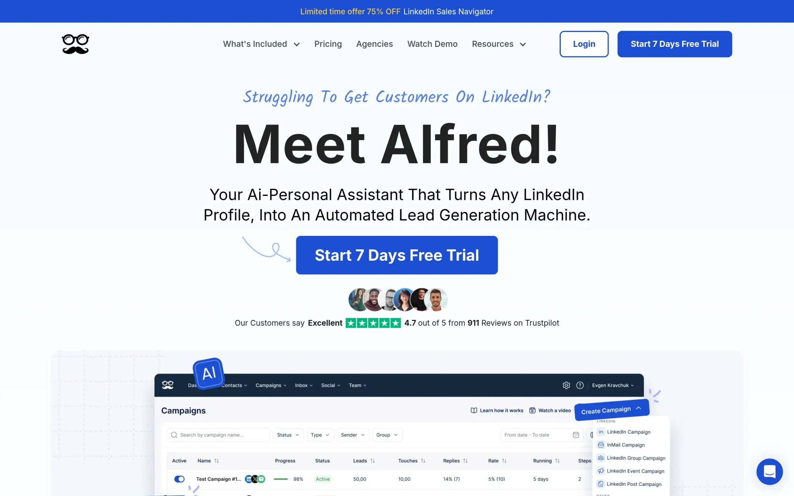 Meet Alfred interface showing key features and dashboard