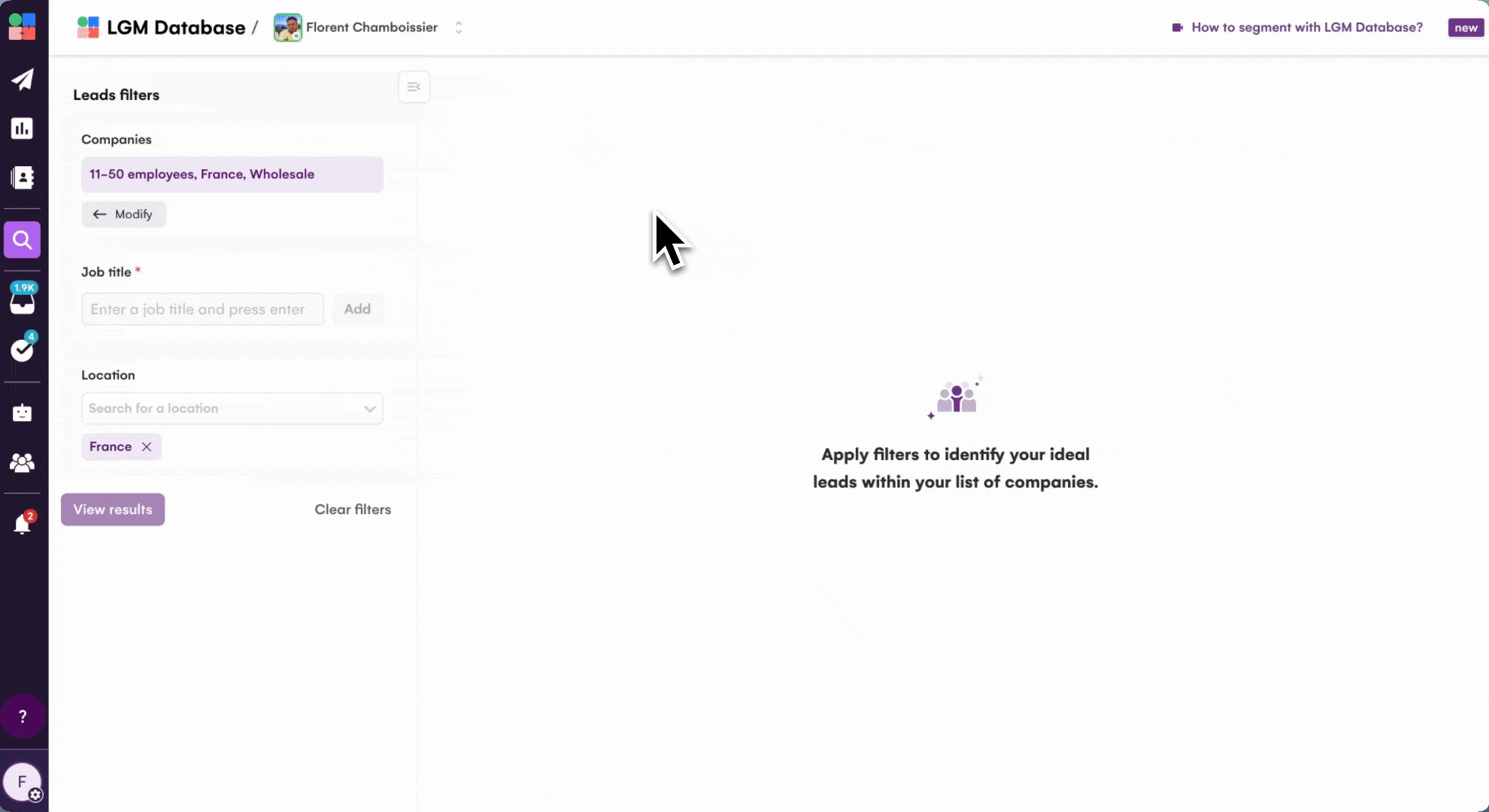LGM Database find leads demonstration walkthrough