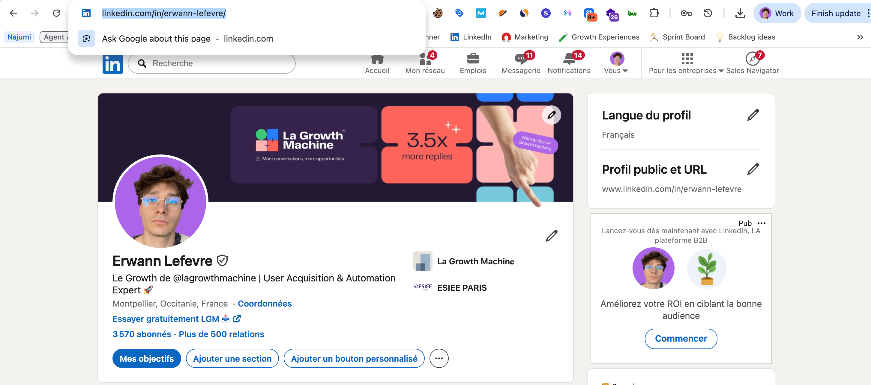 How to access to your LinkedIn URL from URLs search bar
