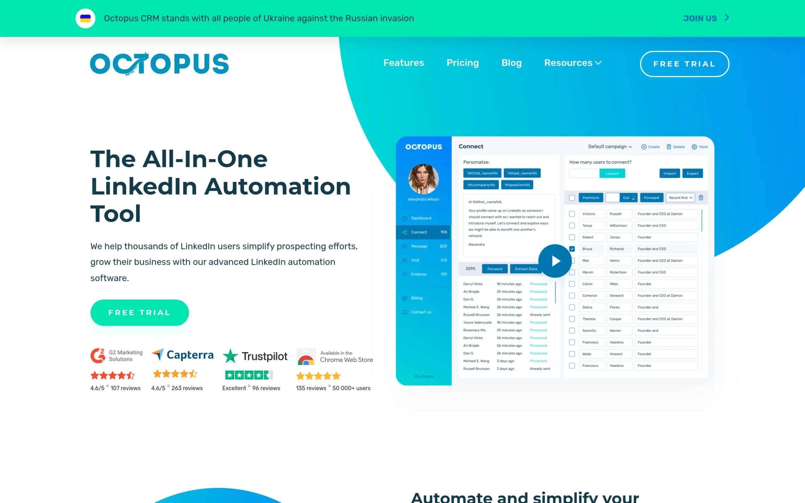 Interface de Octopus montrant les fonctionnalités clés