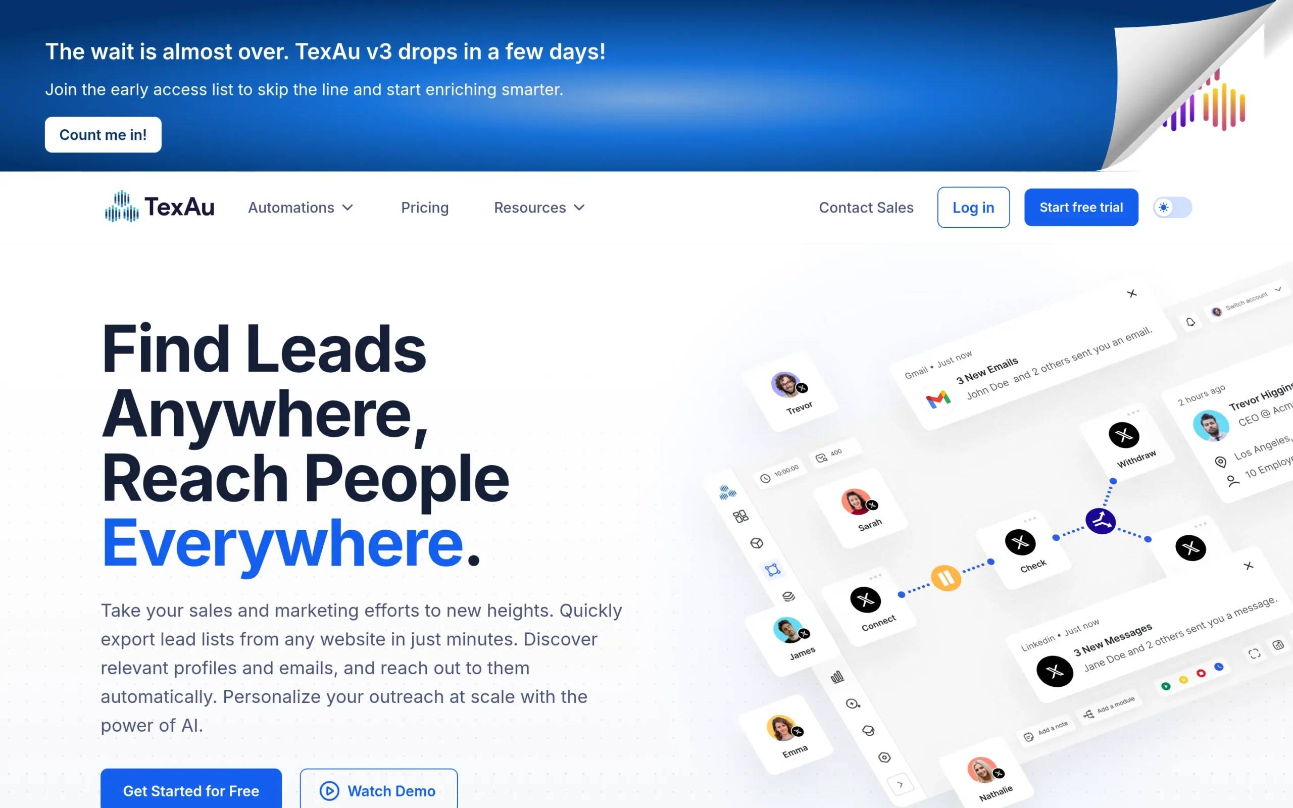 Interface de Texau montrant les fonctionnalités clés