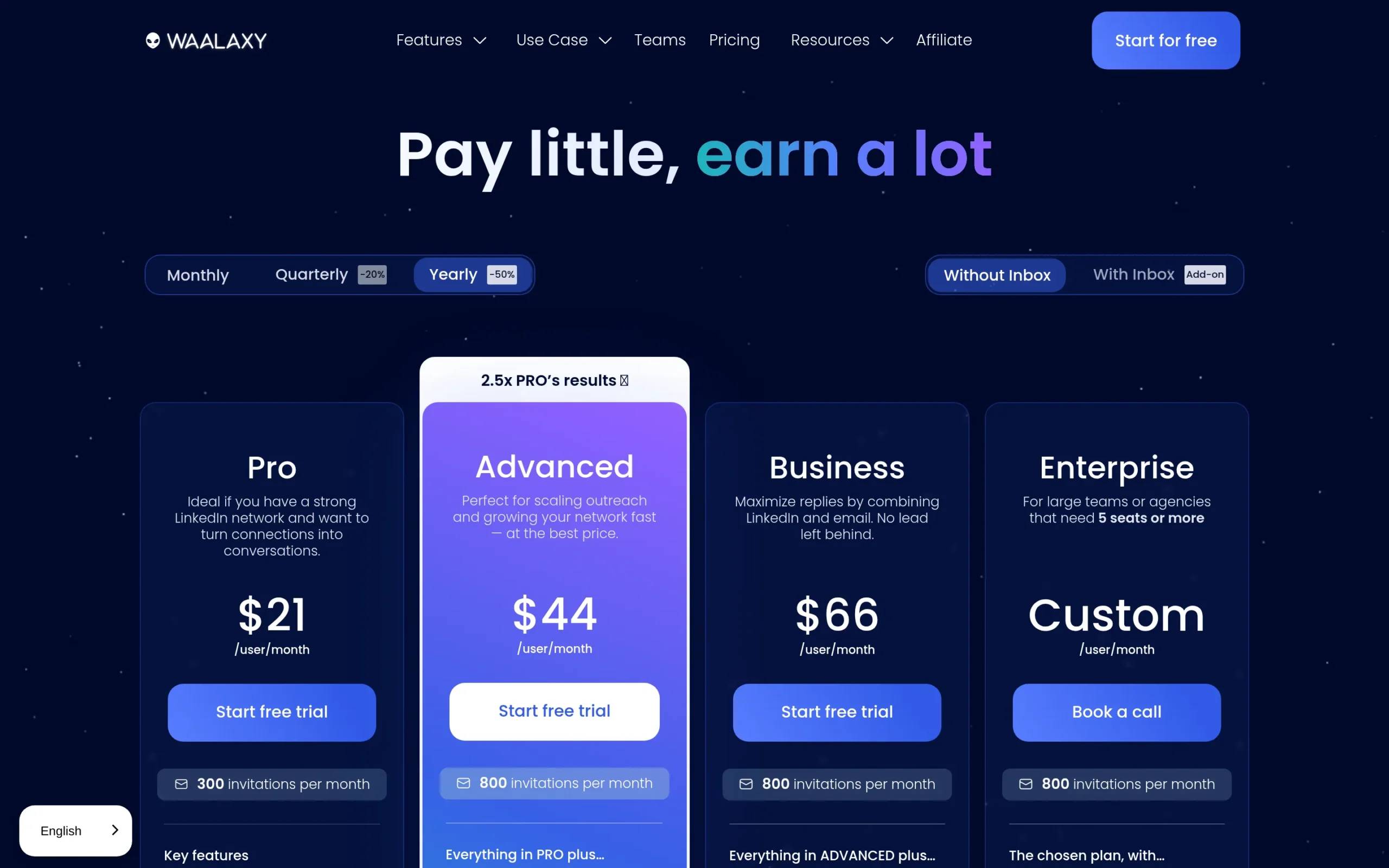 Planes de precios y opciones de suscripción de Waalaxy