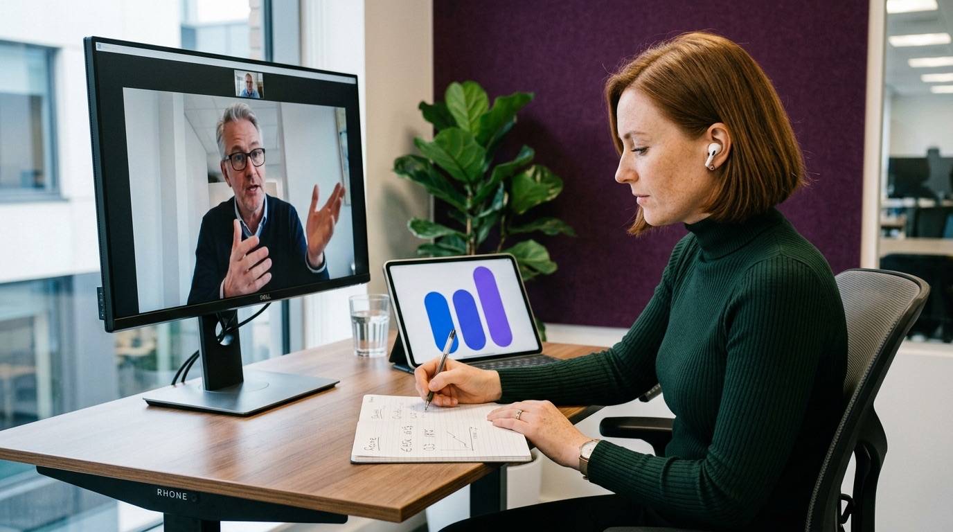 Un commercial qui prend des notes pendant qu'un prospect parle budget en visio : le signal d'achat de la discussion budget